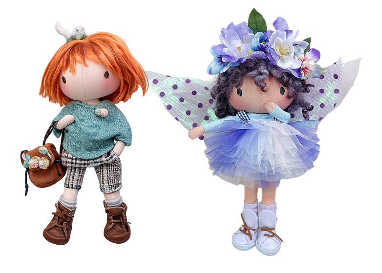 Two handmade Nixie art dolls, an adventurer and a fairy